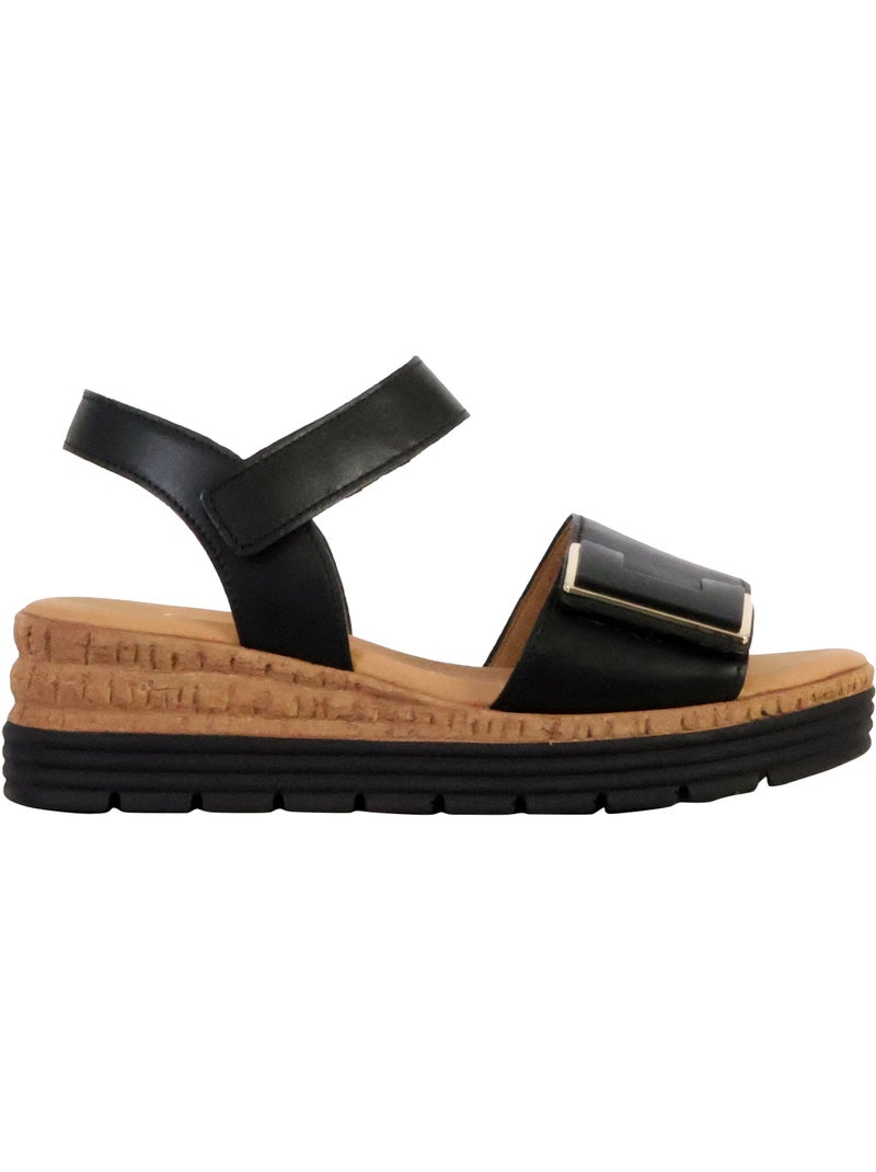 Sandales  en cuir lisse Noir - Kiabi