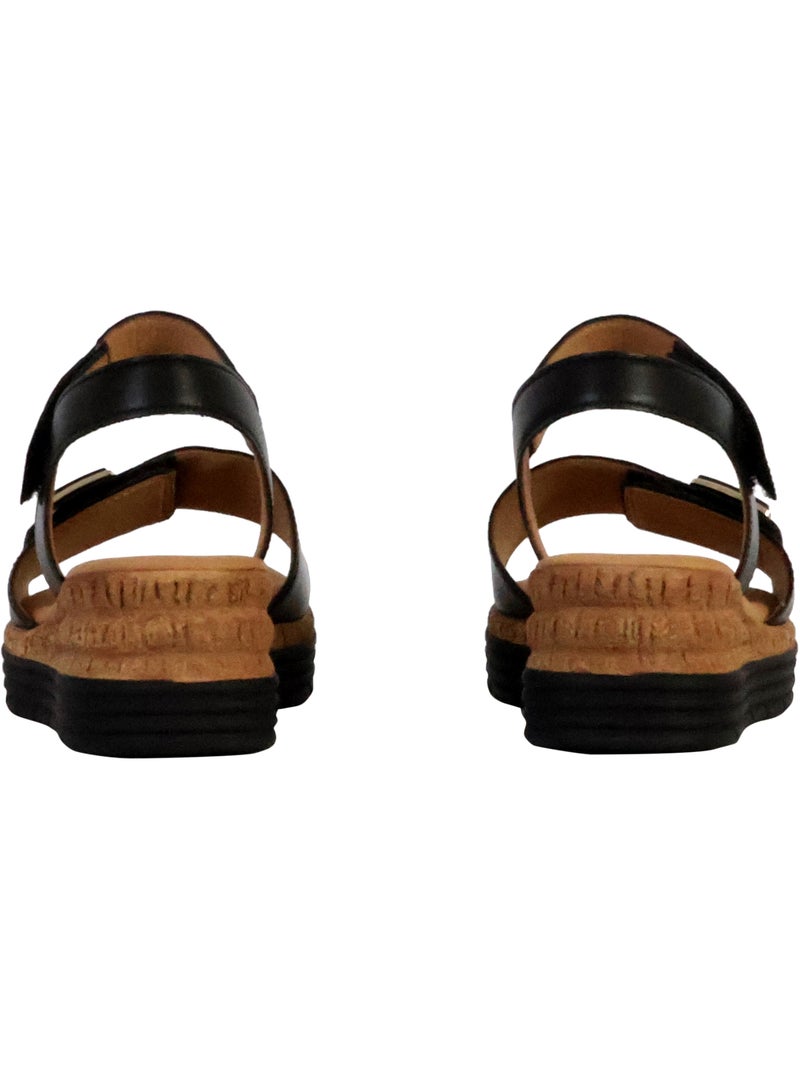 Sandales  en cuir lisse Noir - Kiabi