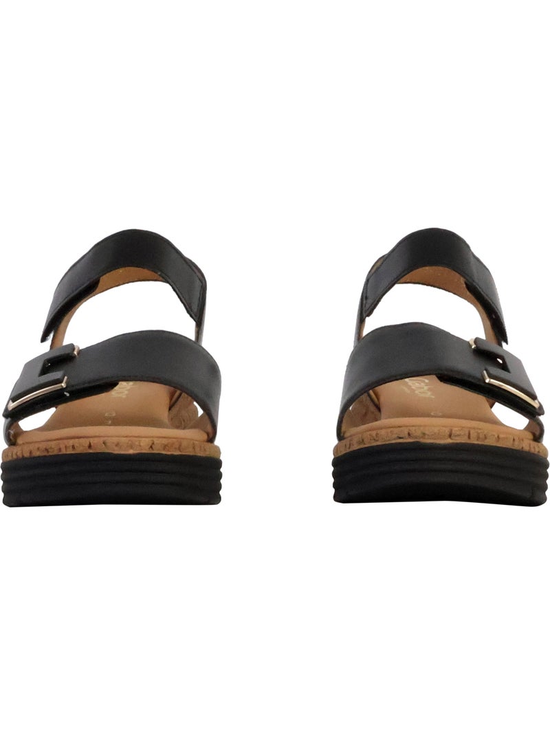 Sandales  en cuir lisse Noir - Kiabi