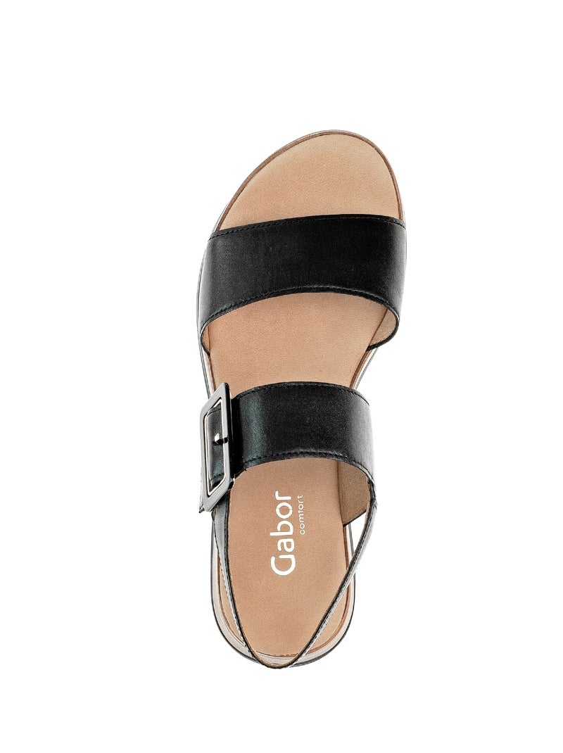 Sandales  en cuir lisse Noir - Kiabi