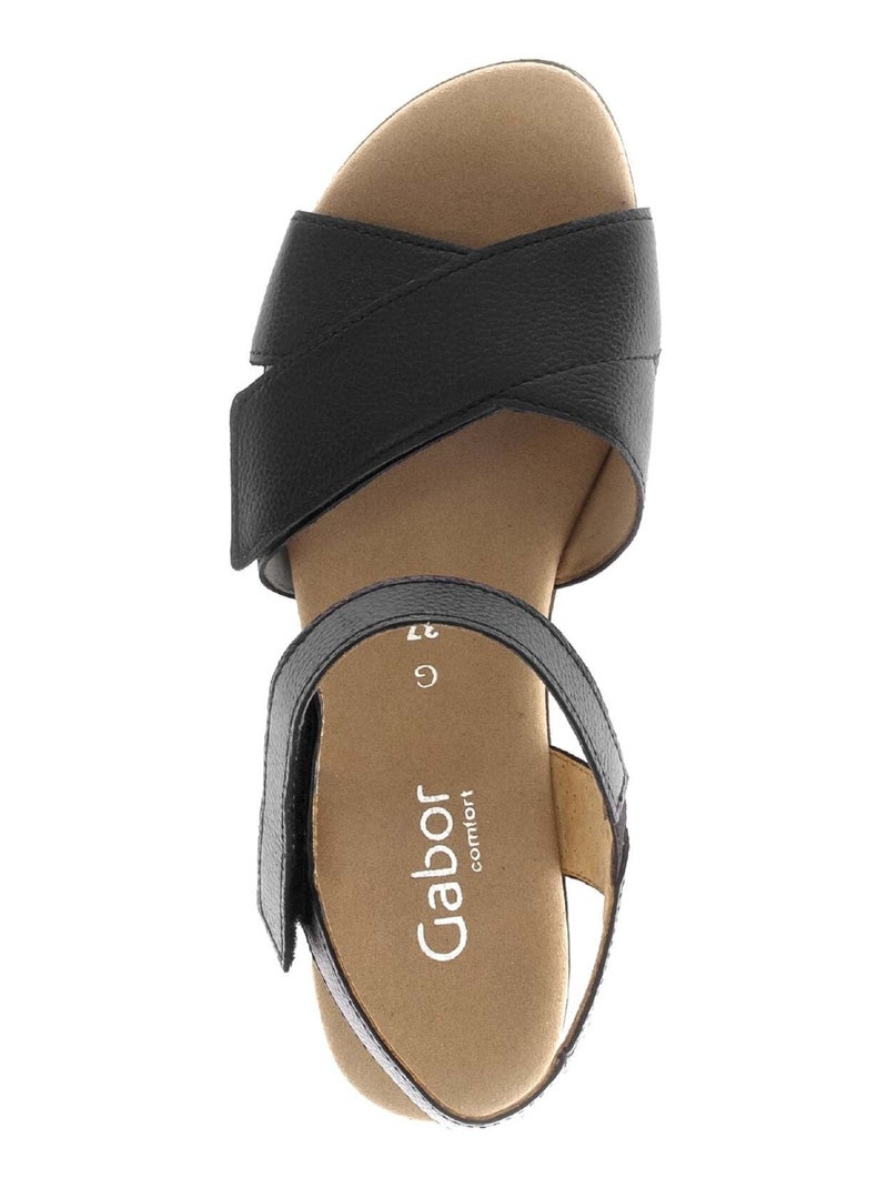 Sandales  en cuir lisse Noir - Kiabi