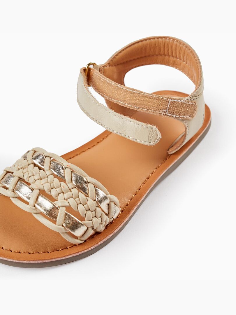 Sandales Fille Cuir Blanc – Taille 9, Fleur, Velcro – Rentrée Scolaire