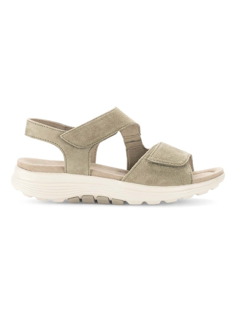Sandales   en cuir velours Beige/Vert - Kiabi