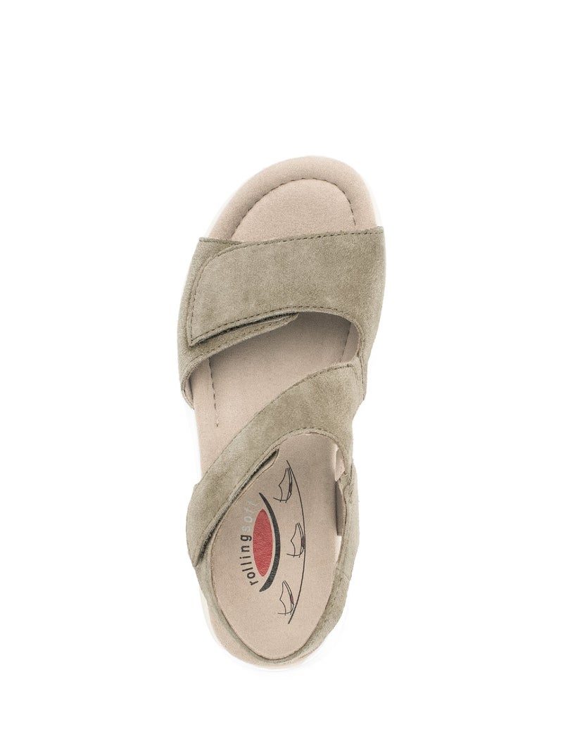 Sandales   en cuir velours Beige/Vert - Kiabi