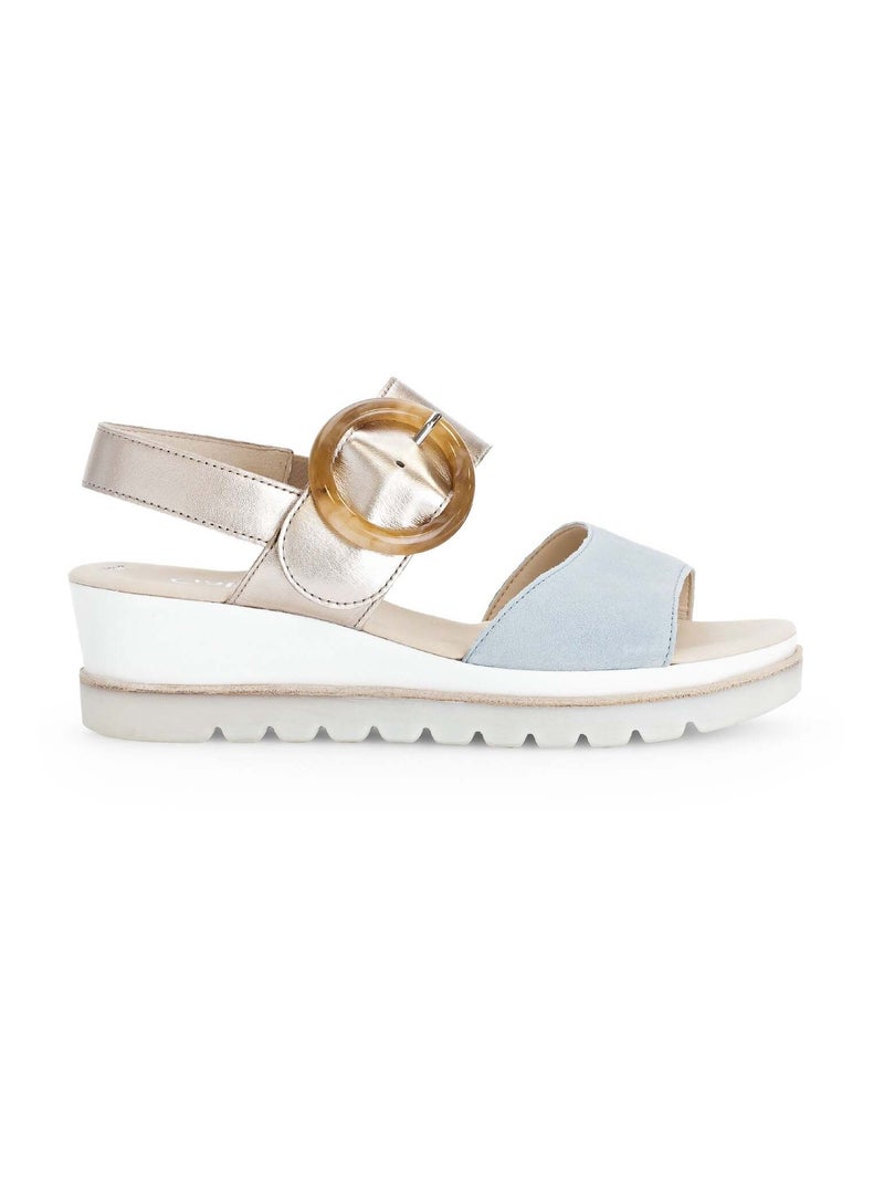 Sandales  en cuir velours Bleu Doré - Kiabi