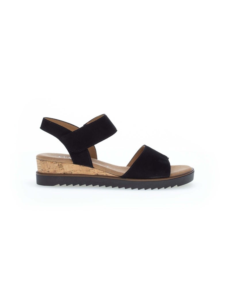 Sandales  en cuir velours Noir - Kiabi