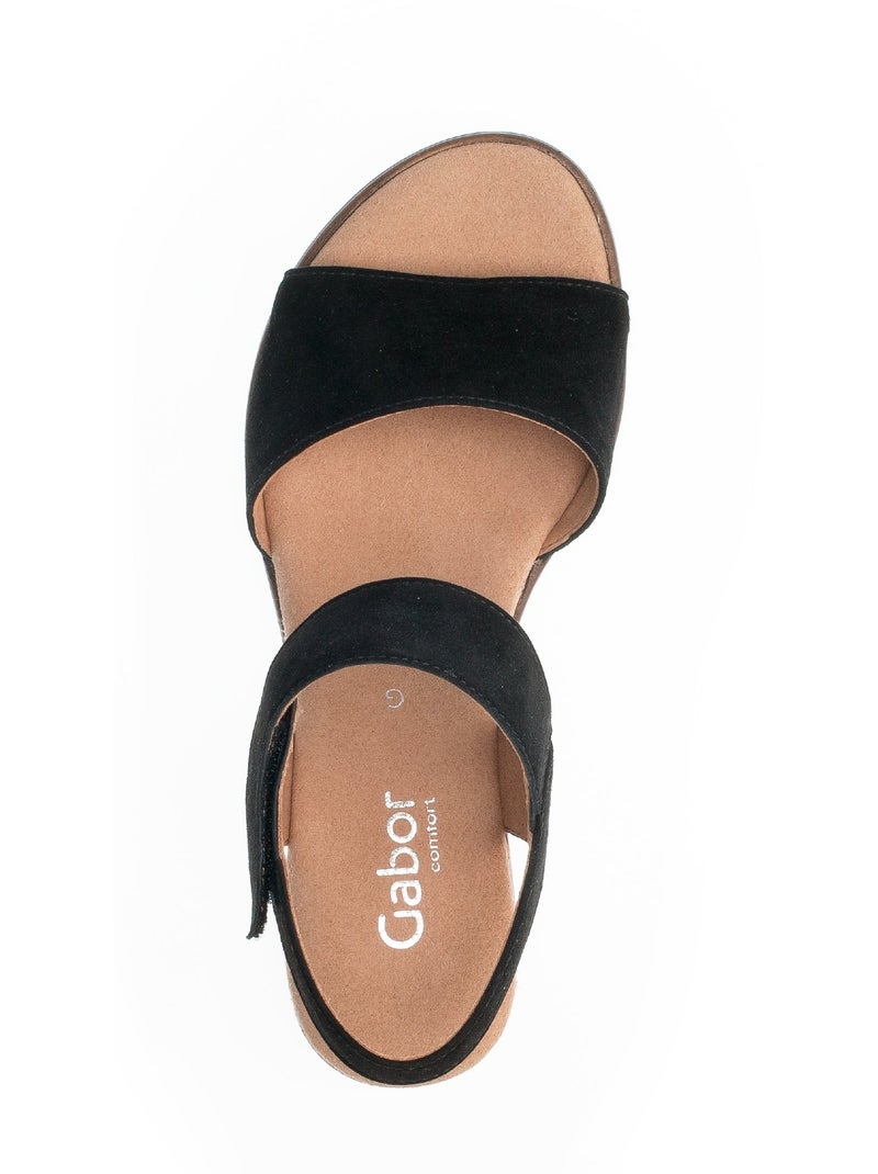 Sandales  en cuir velours Noir - Kiabi
