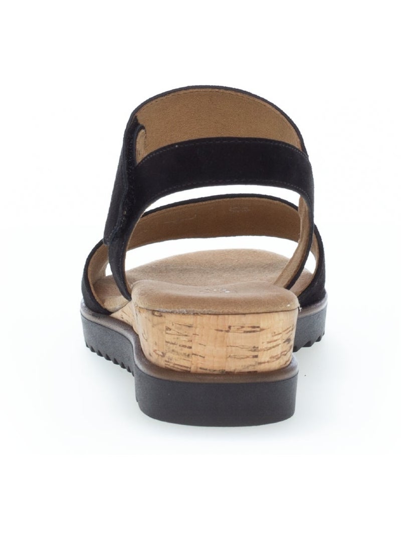 Sandales  en cuir velours Noir - Kiabi