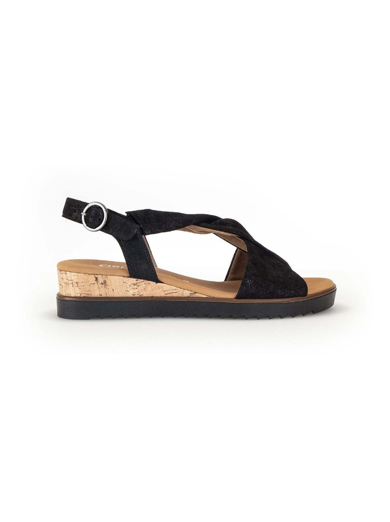 Sandales  en cuir velours Noir Noir - Kiabi