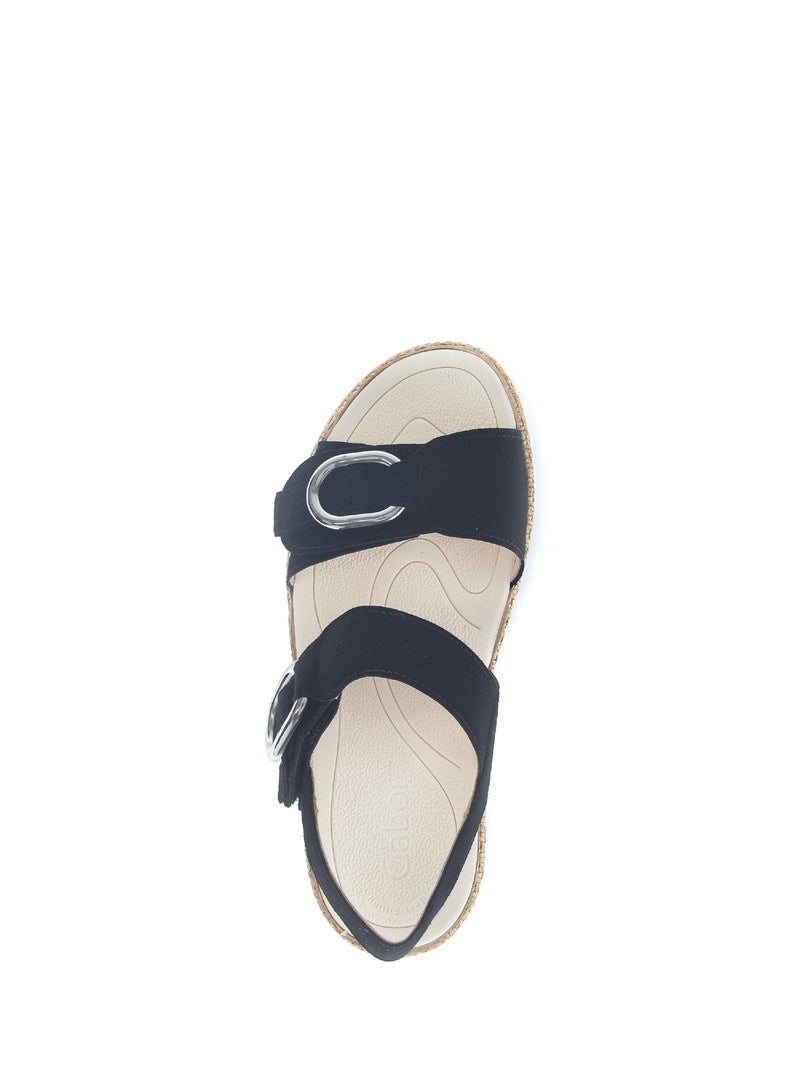 Sandales  en cuir velours Noir - Kiabi