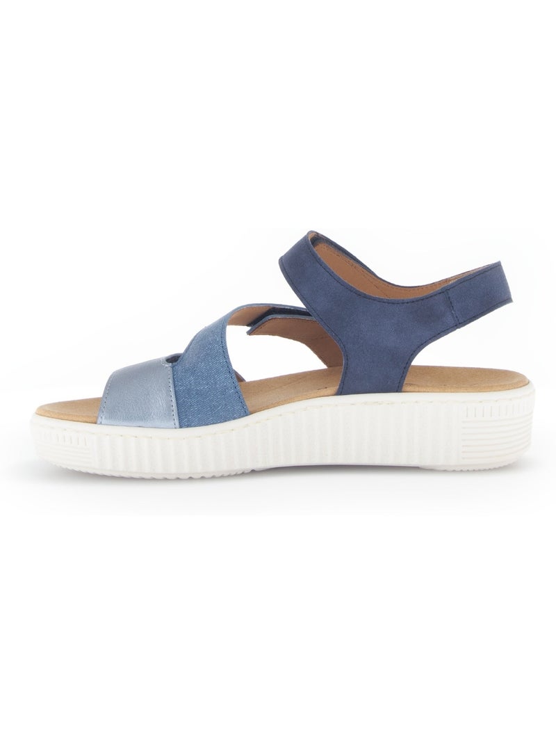 Sandales  en cuirs et textiles combinés Bleu - Kiabi
