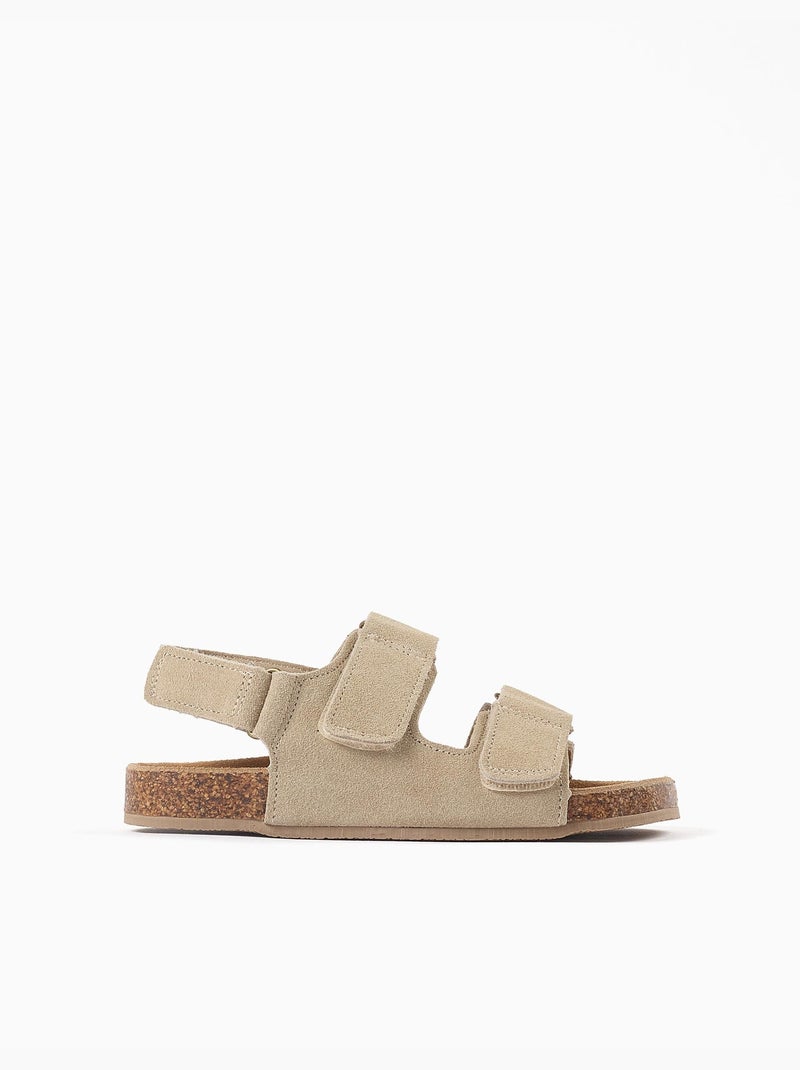 Sandales en daim à semelle intérieure en liège Beige clair - Kiabi