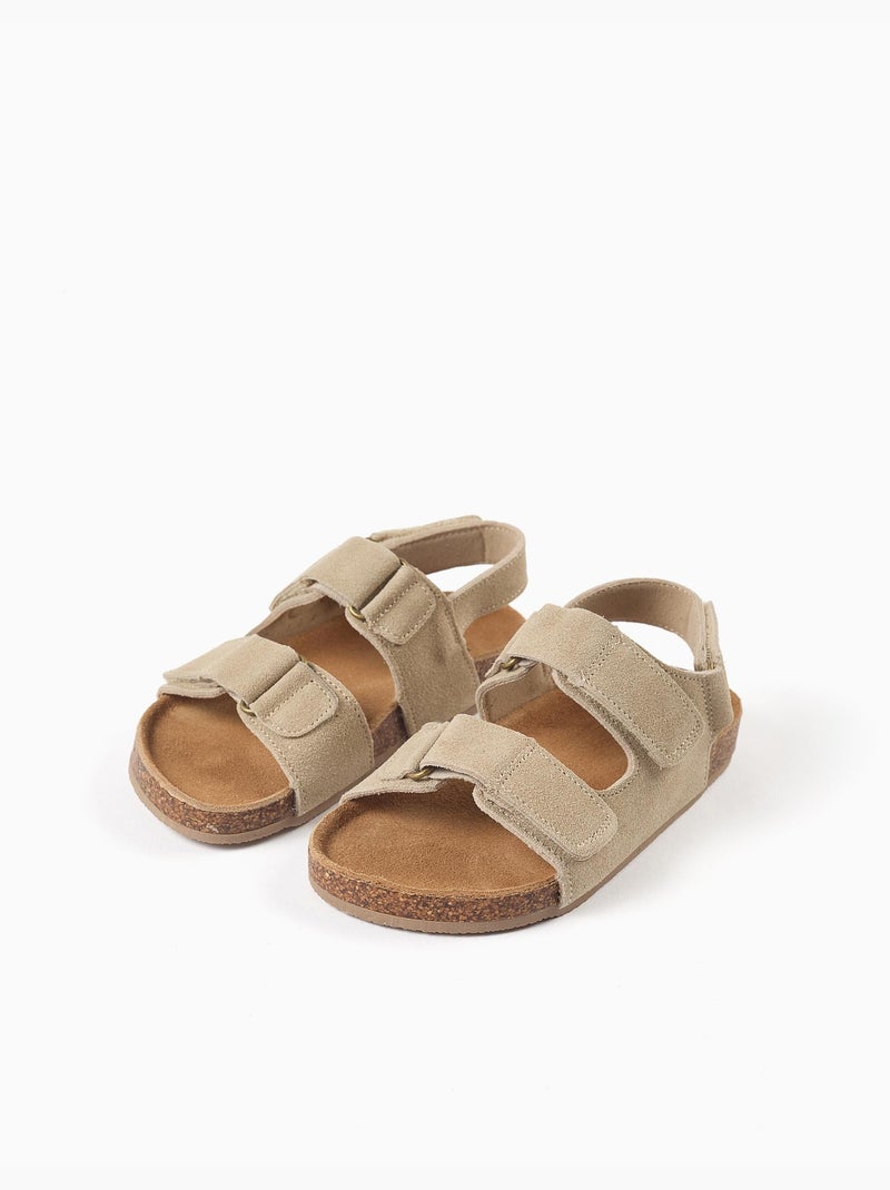 Sandales en daim à semelle intérieure en liège Beige clair - Kiabi