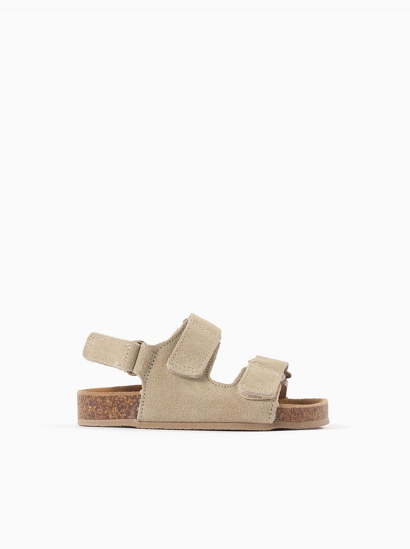 Sandales en daim à semelle intérieure en liège Beige clair - Kiabi