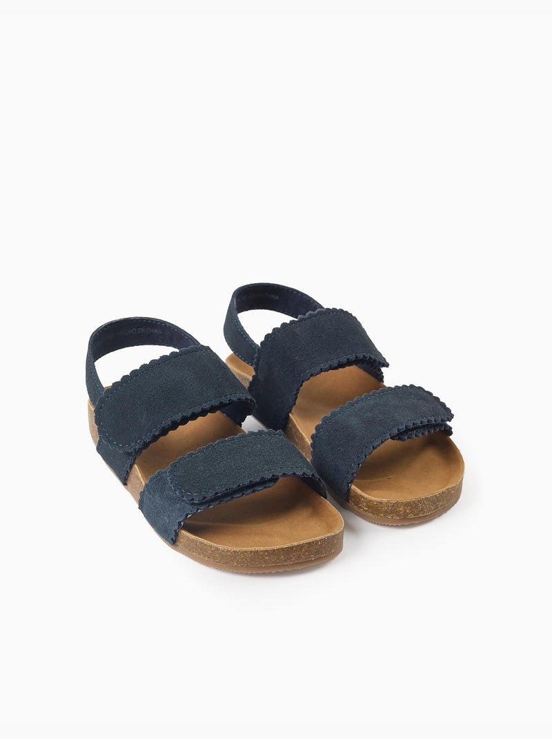 Sandales en daim avec fermeture à scratch Bleu Bleu - Kiabi