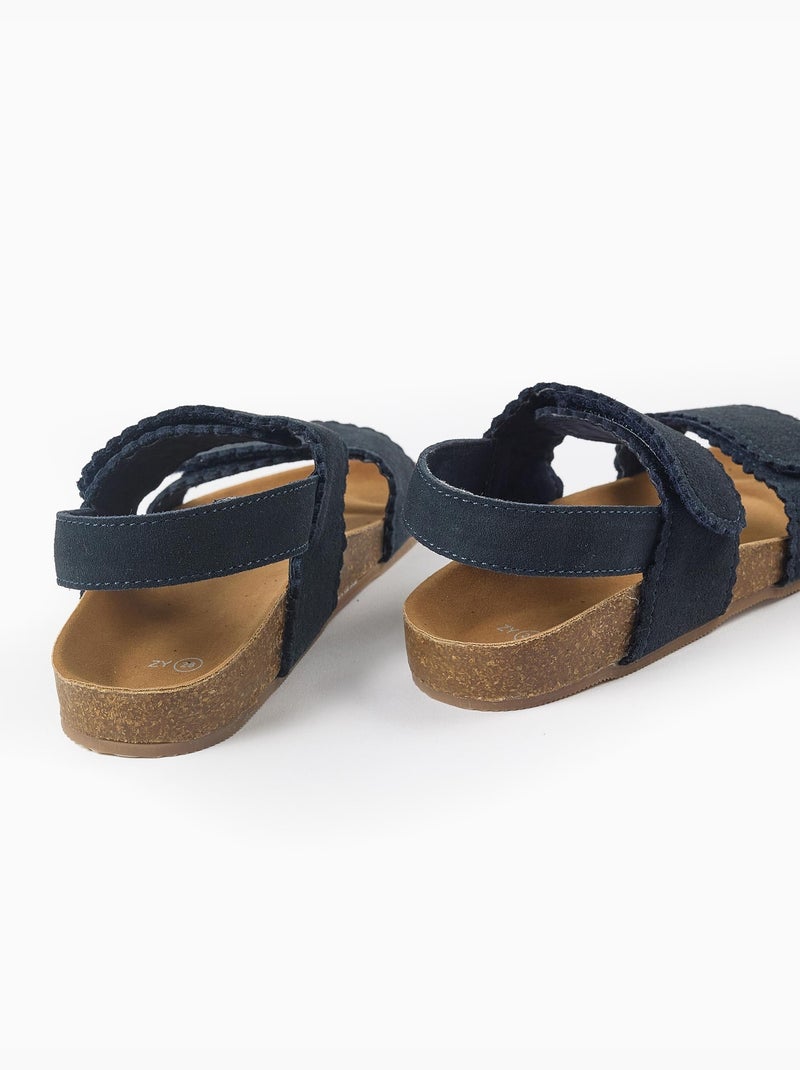 Sandales en daim avec fermeture à scratch Bleu Bleu - Kiabi
