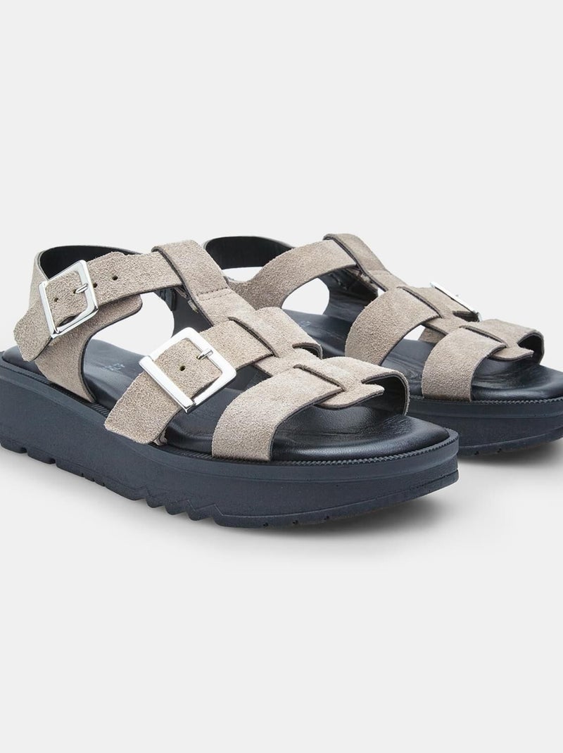 Sandales  en daim avec plateform BATA Taupe - Kiabi