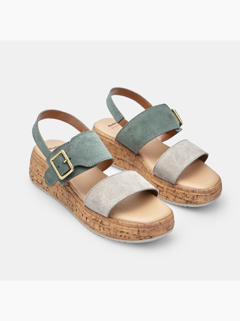 Sandales en daim avec talon compensé BATA Vert - Kiabi