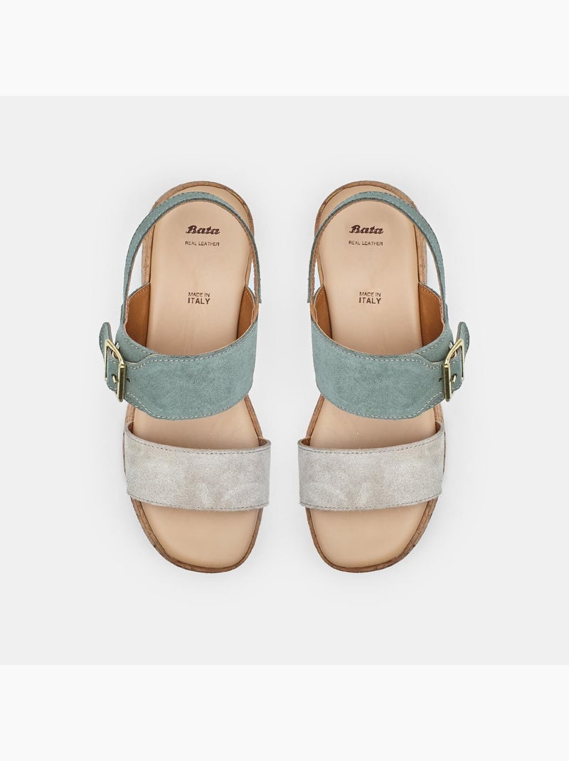 Sandales en daim avec talon compensé BATA Vert - Kiabi