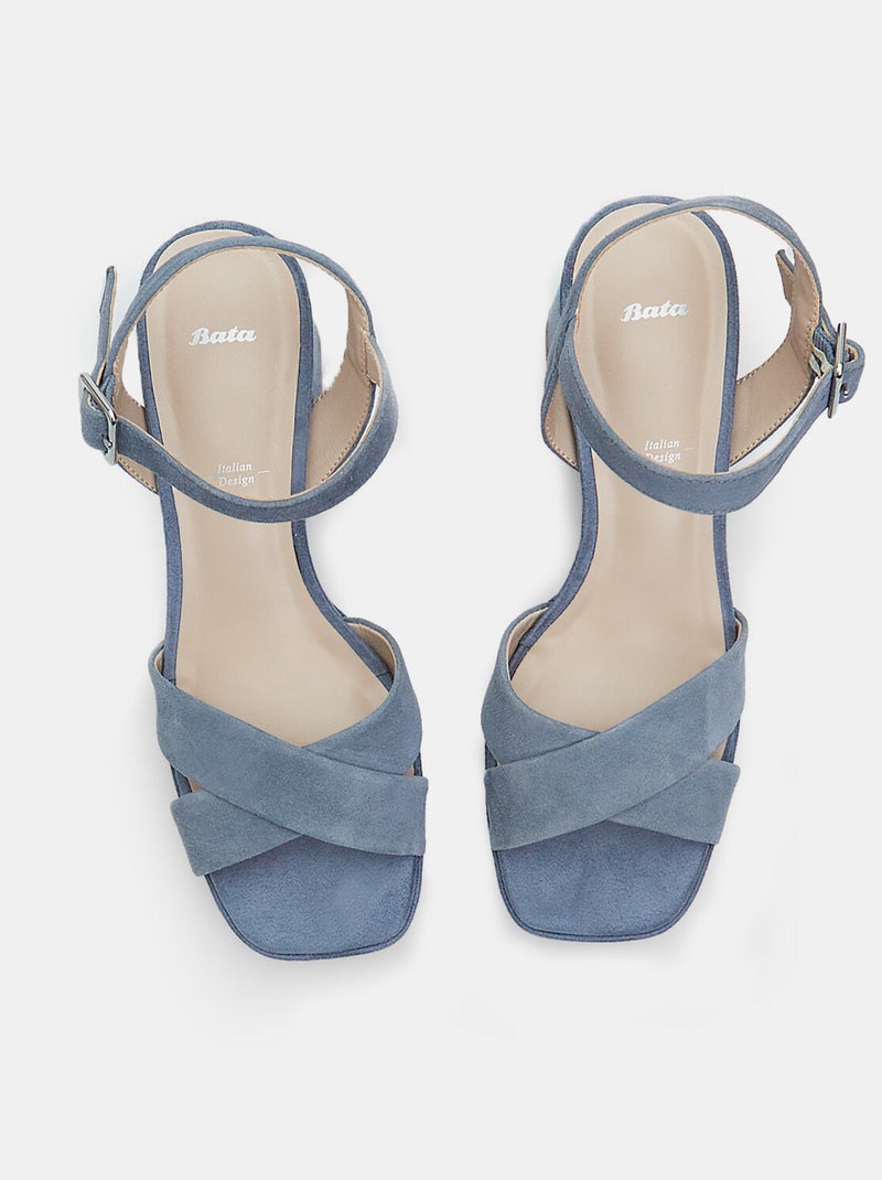 Sandales en daim avec talon de 7 cm et plateforme de 1 cm BATA Bleu - Kiabi