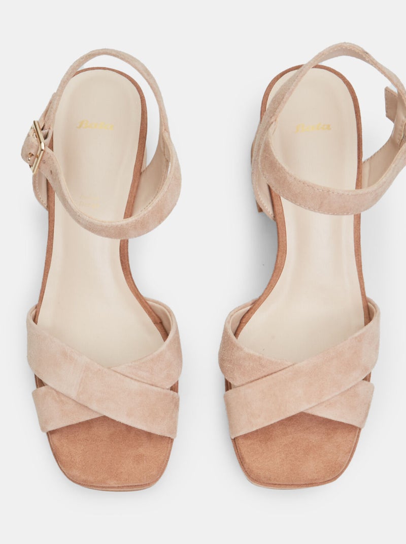 Sandales en daim avec talon de 7 cm et plateforme de 1 cm BATA Marron - Kiabi