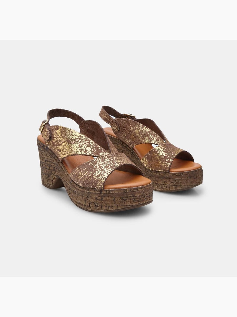 Sandales en nubuck à semelle compensée BATA Marron - Kiabi