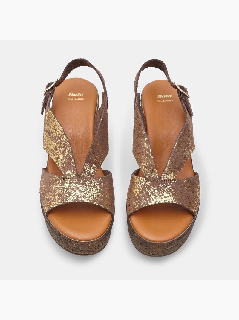 Sandales en nubuck à semelle compensée BATA Marron - Kiabi