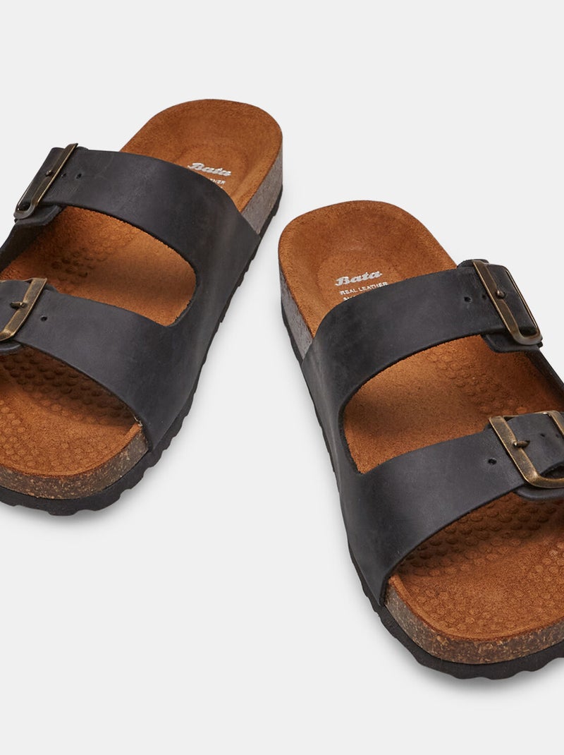 Sandales en nubuck Noir - Kiabi