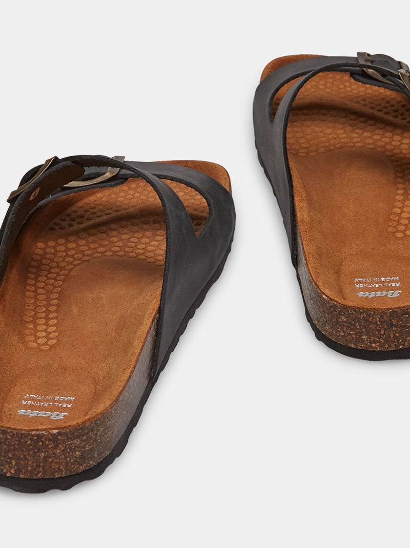 Sandales en nubuck Noir - Kiabi