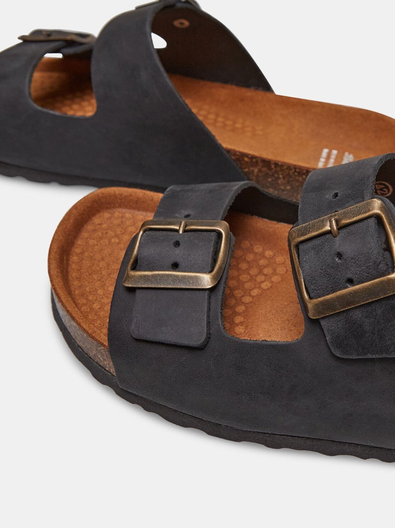 Sandales en nubuck Noir - Kiabi
