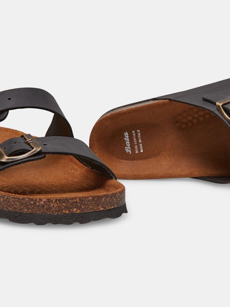 Sandales en nubuck Noir - Kiabi