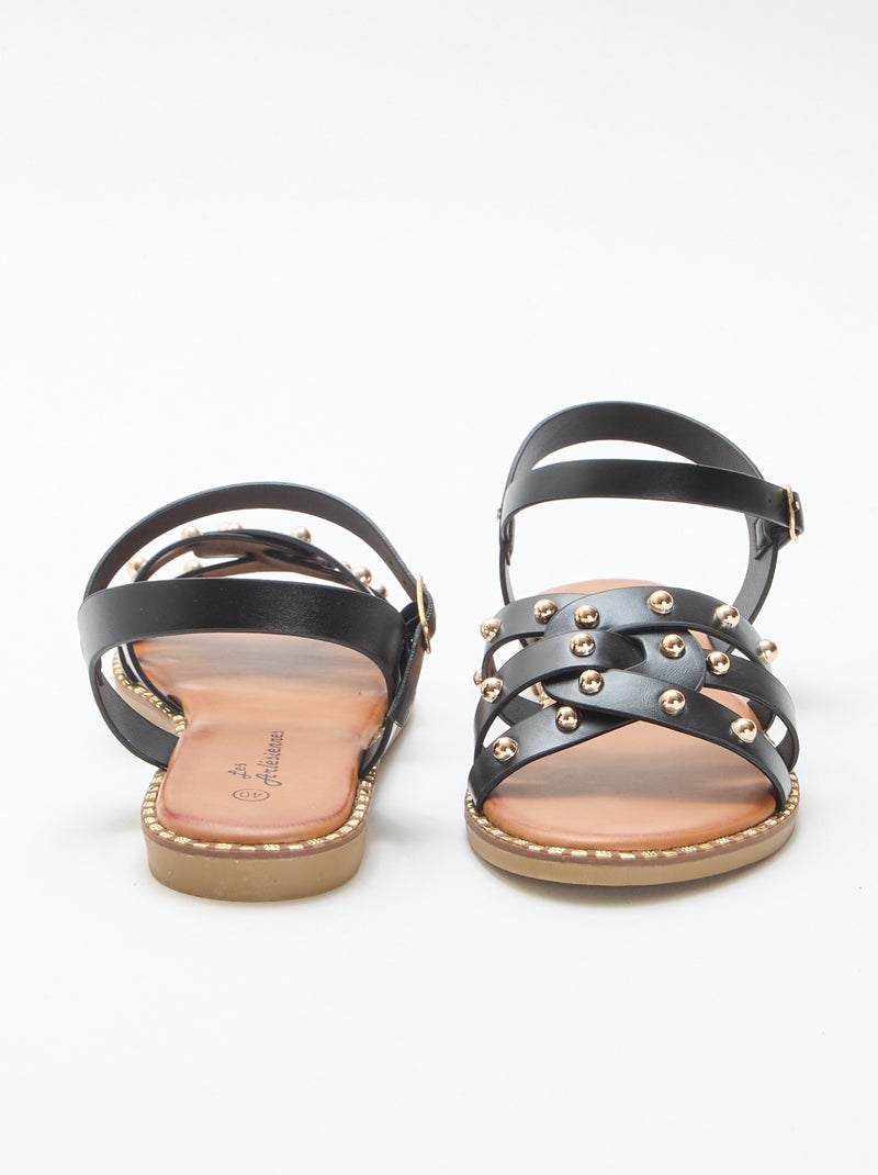 Sandales en simili avec brides cloutées Noir - Kiabi