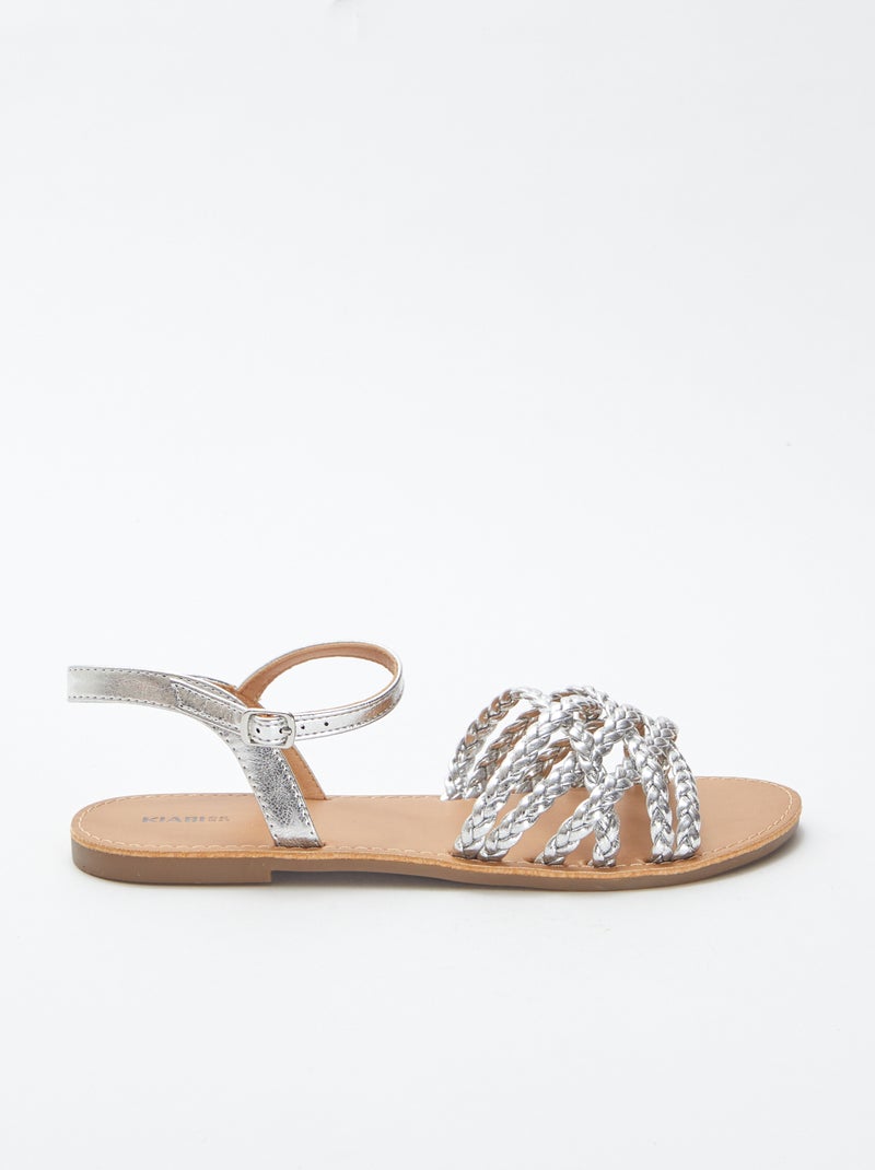 Sandales en simili avec brides tressées GRIS - Kiabi