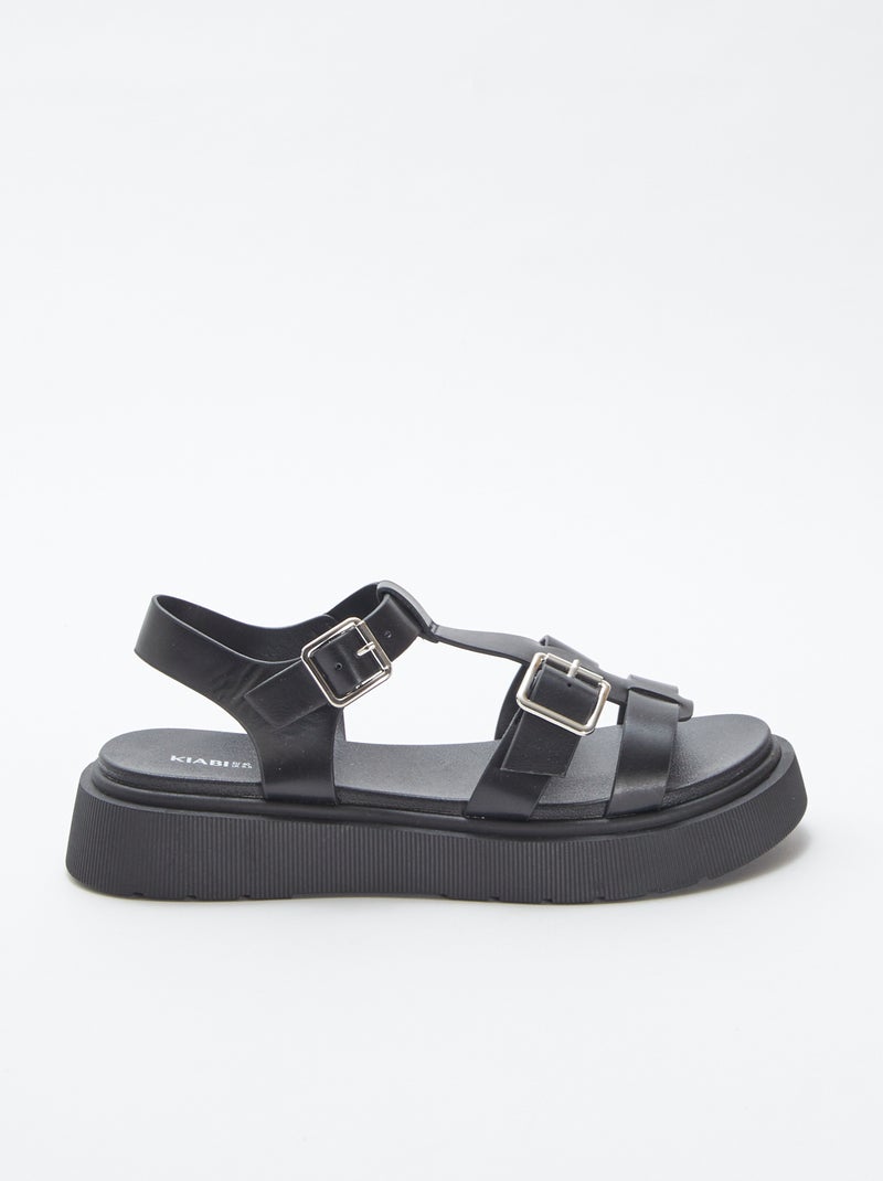 Sandales en simili noir - Kiabi