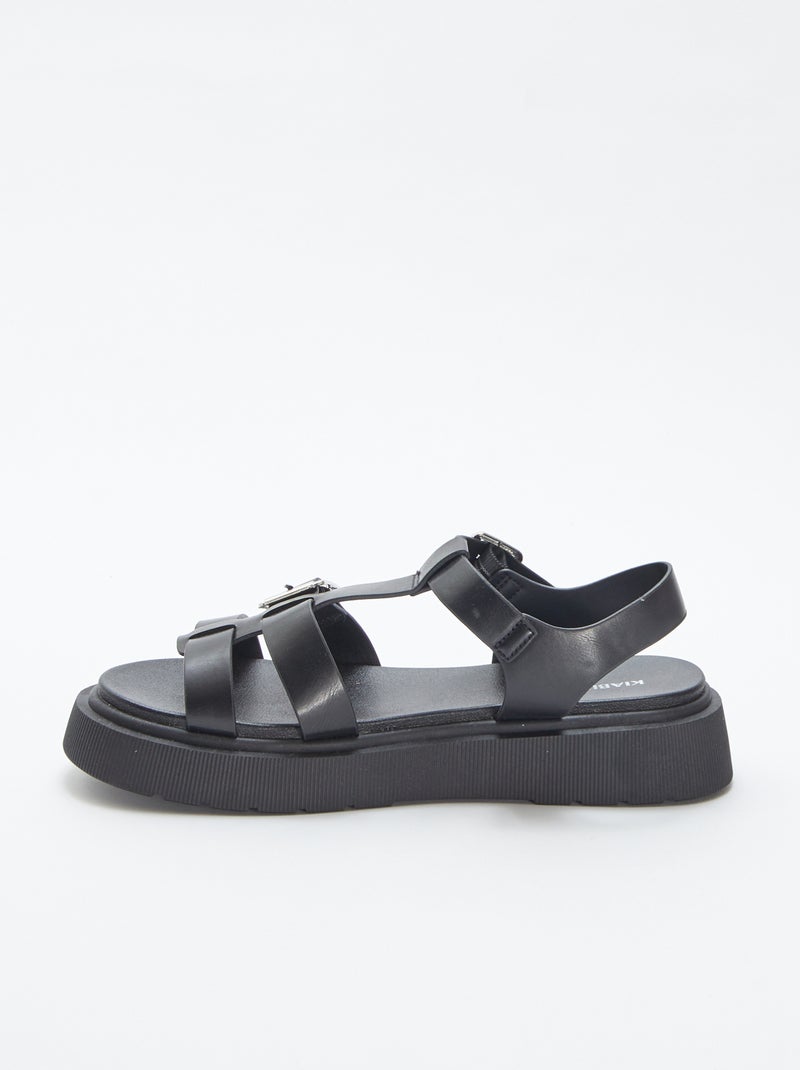 Sandales en simili noir - Kiabi