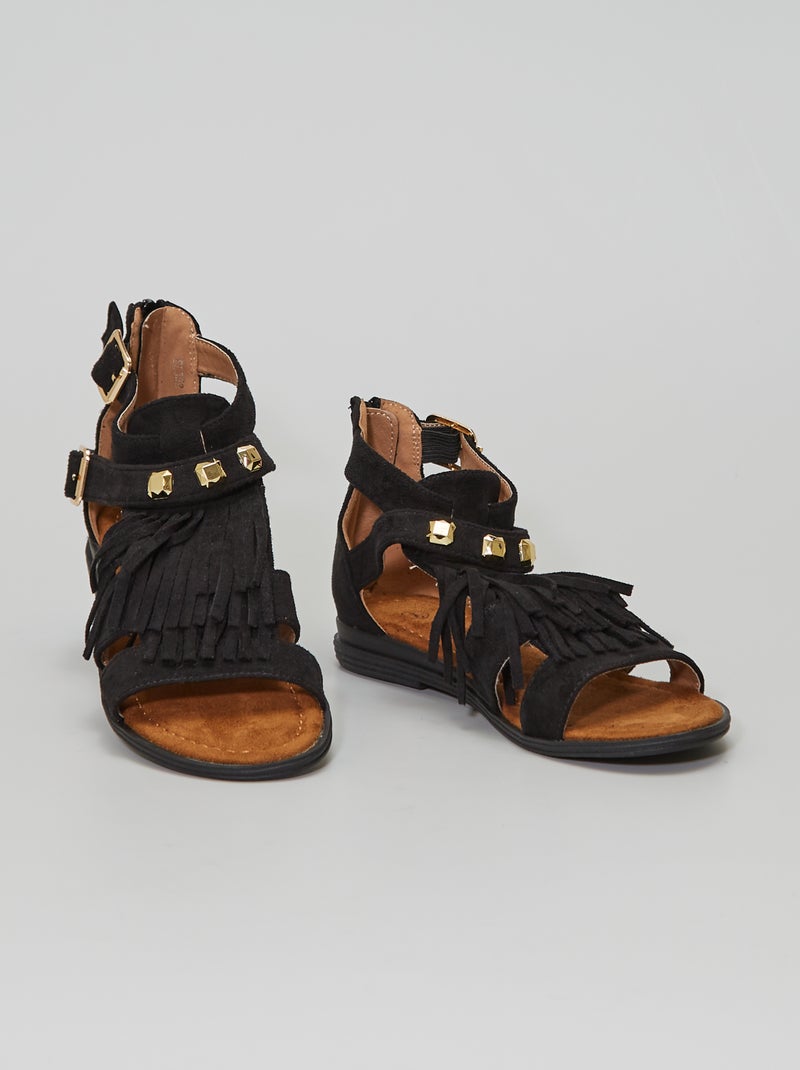 Sandales en suédine noir - Kiabi