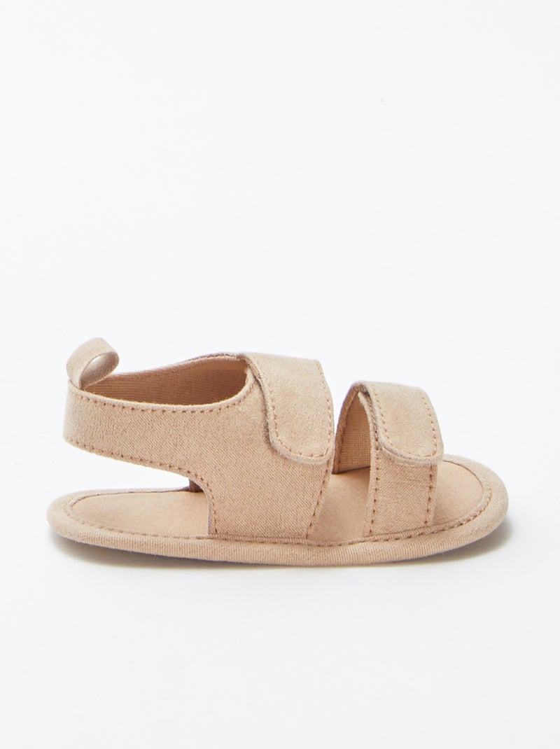 Sandales en toile à scratchs beige - Kiabi