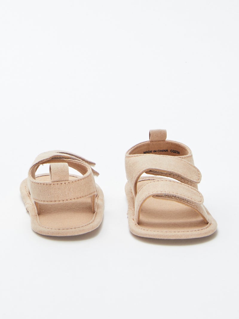 Sandales en toile à scratchs beige - Kiabi
