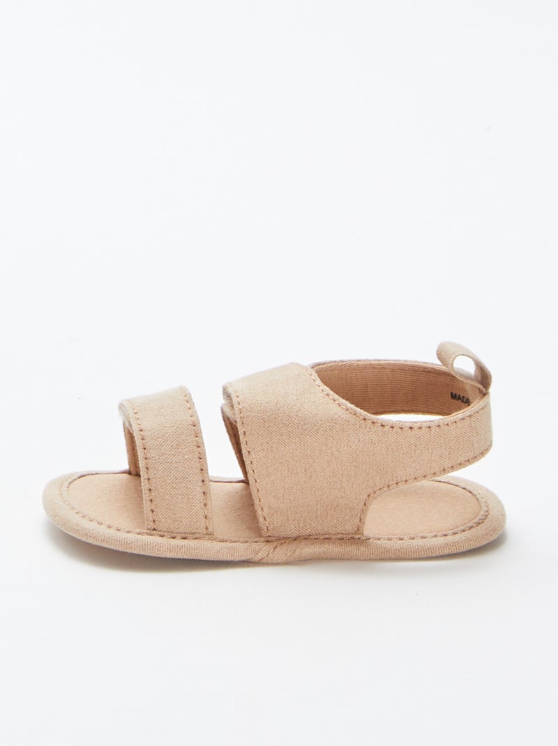 Sandales en toile à scratchs beige - Kiabi