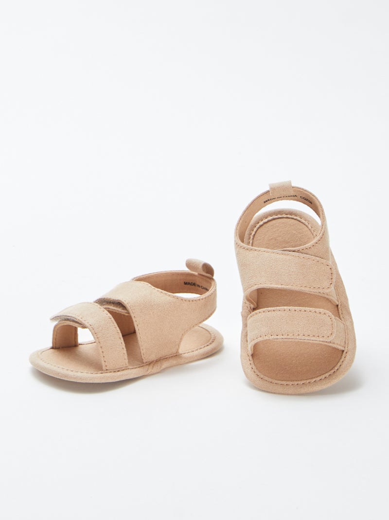 Sandales en toile à scratchs beige - Kiabi