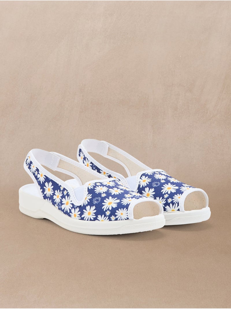 Sandales en toile intérieur éponge - PEDICONFORT Bleu Multicolore - Kiabi