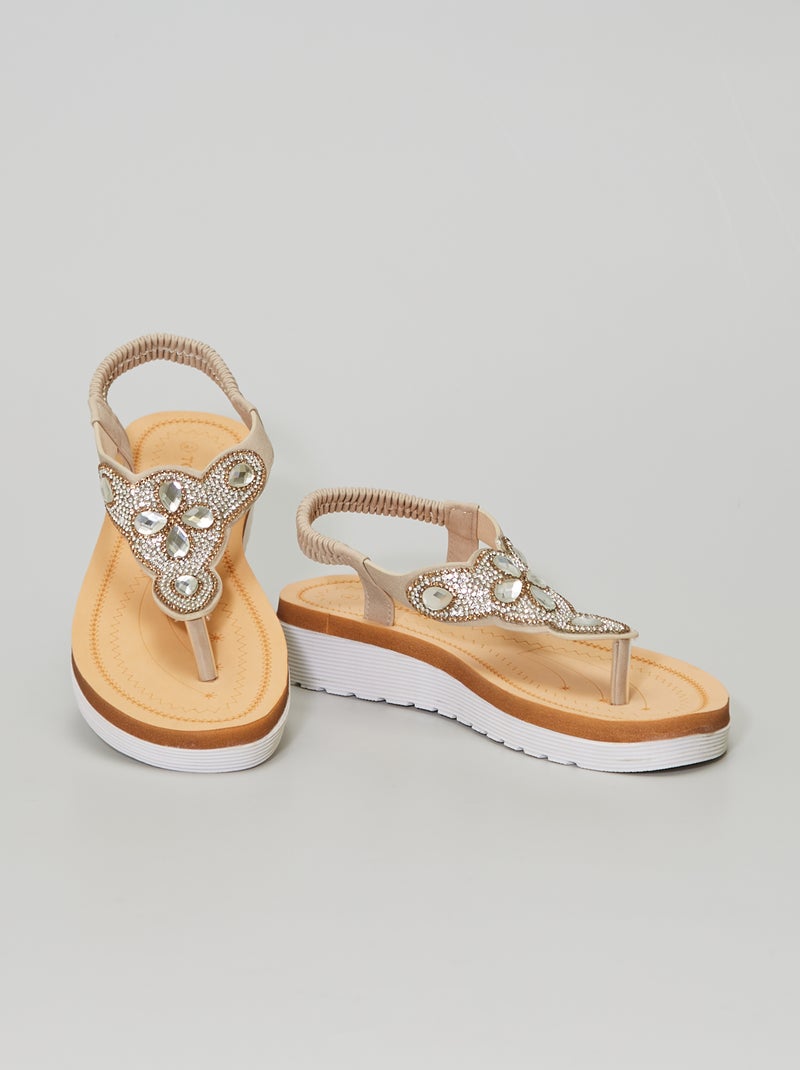 Sandales entredoigt à strass Beige - Kiabi