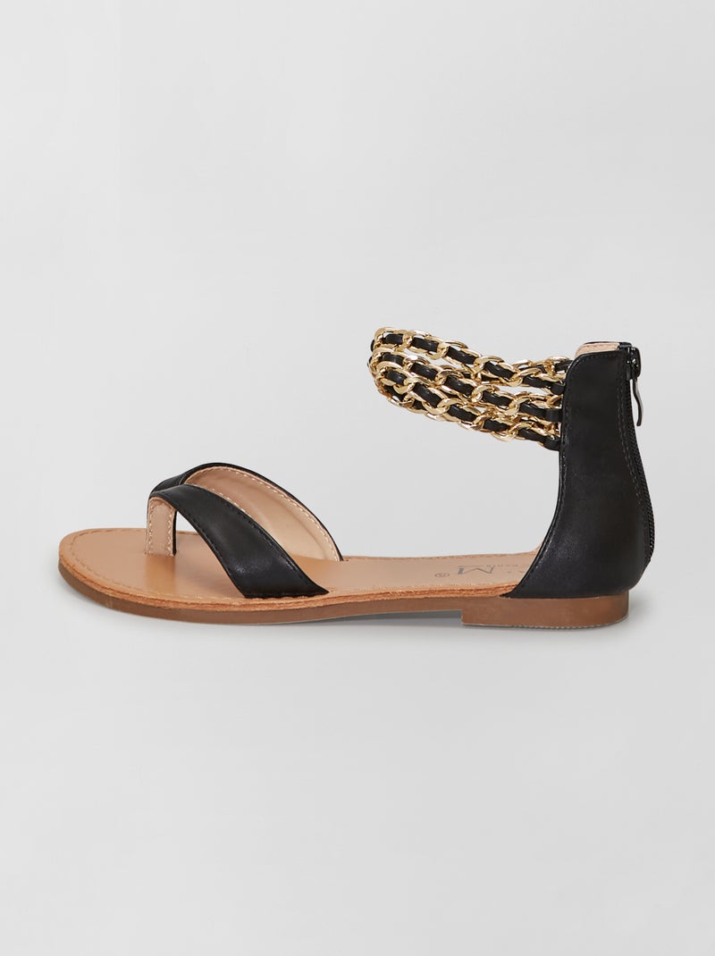 Sandales entredoigt en simili noir - Kiabi