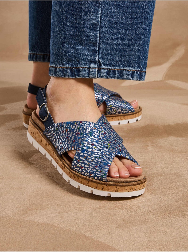 Sandales extensibles doublure cuir - PEDICONFORT Bleu - Kiabi