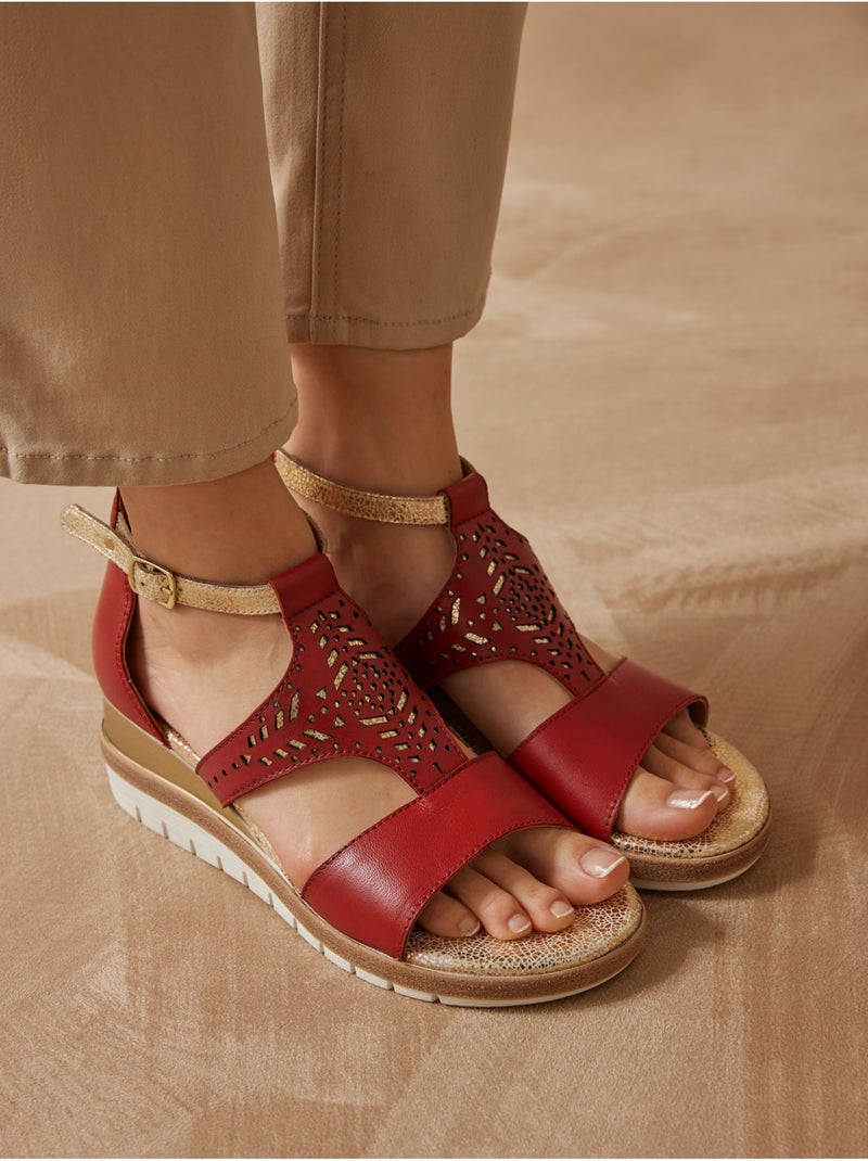 Sandales fantaisie en cuir - PEDICONFORT Rouge - Kiabi