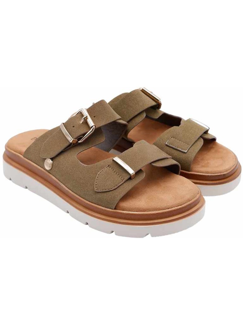 Sandales femme à doubles brides ajustables 'Deeluxe' Kaki - Kiabi