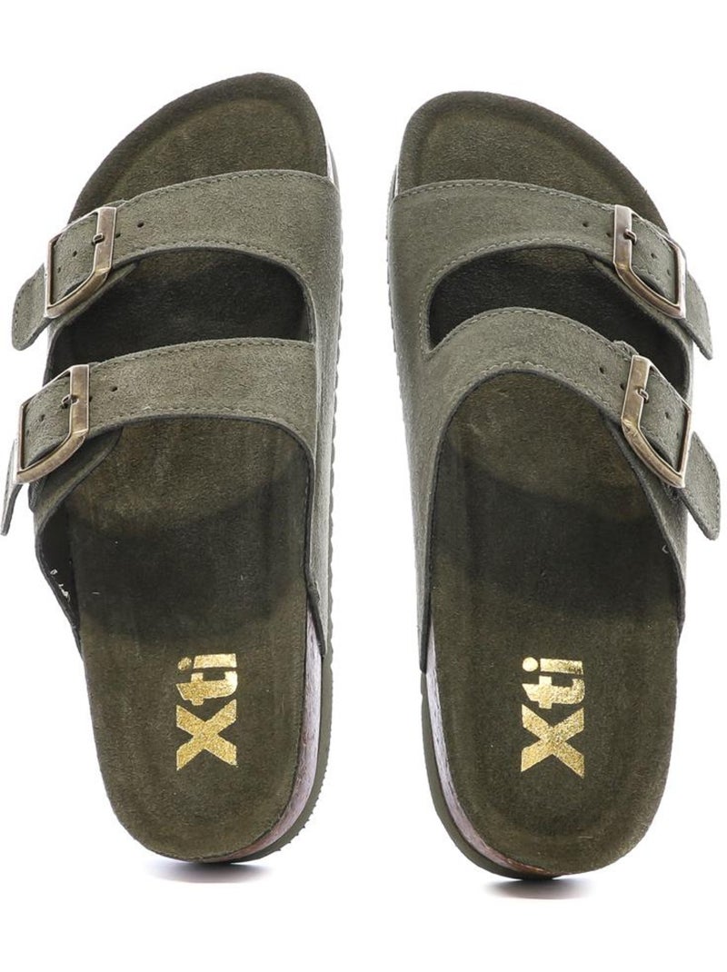 Sandales Femme Cuir Vert kaki clair - Kiabi