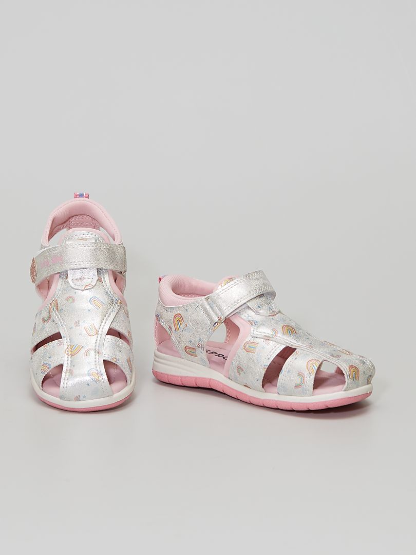 Sandales fermées imprimé 'arc-en-ciel' blanc/rose - Kiabi