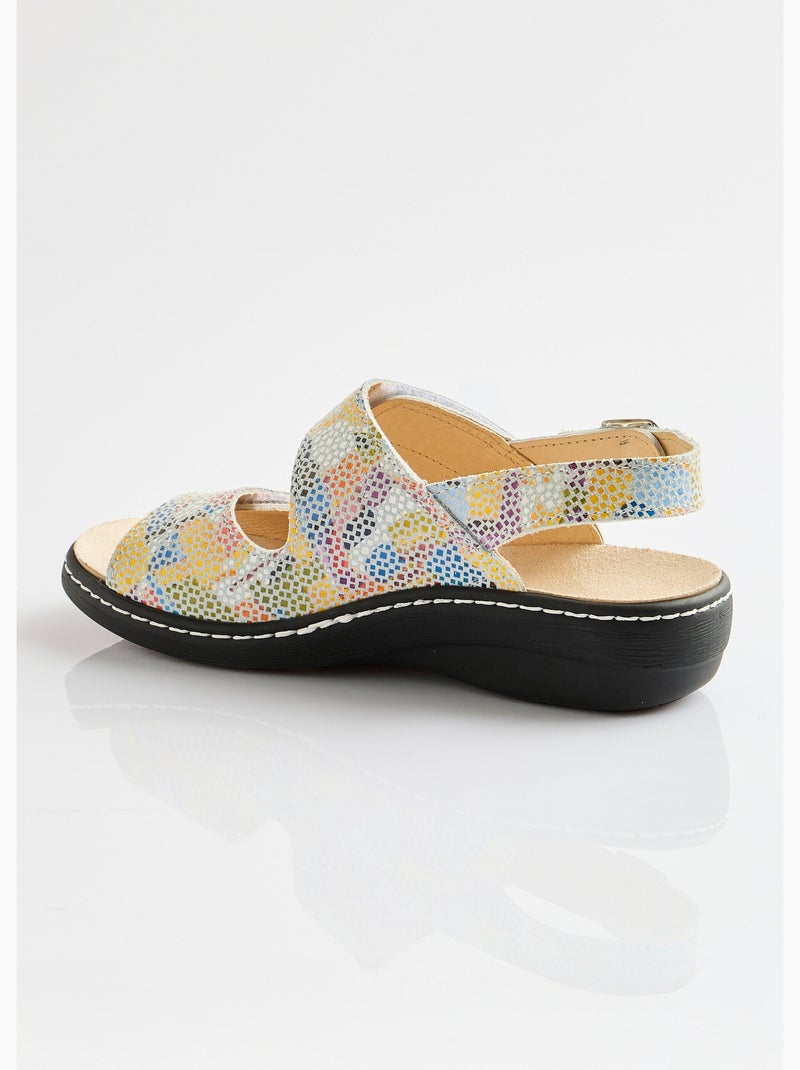 Sandales grande largeur cuir - Afibel Blanc Multicolore - Kiabi