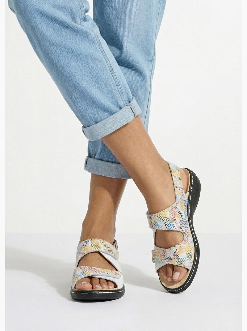 Sandales grande largeur cuir - Afibel Blanc Multicolore - Kiabi